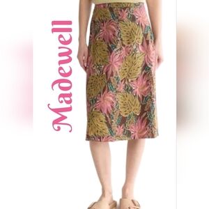 Madewell Womens Midi Skirt Sz 2 Linen Blend Tropical Flowers Pink Green Print